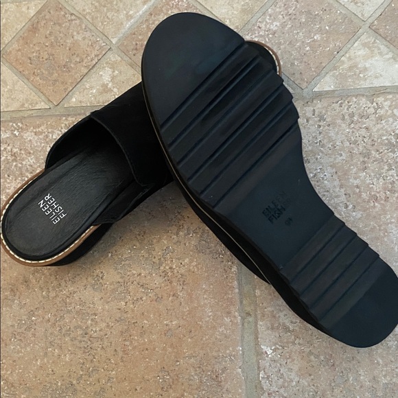 Eileen Fisher Mules Womens Size 9.5 Black Loti Suede Nubuck Clogs Shoes Wedge - Picture 4 of 4